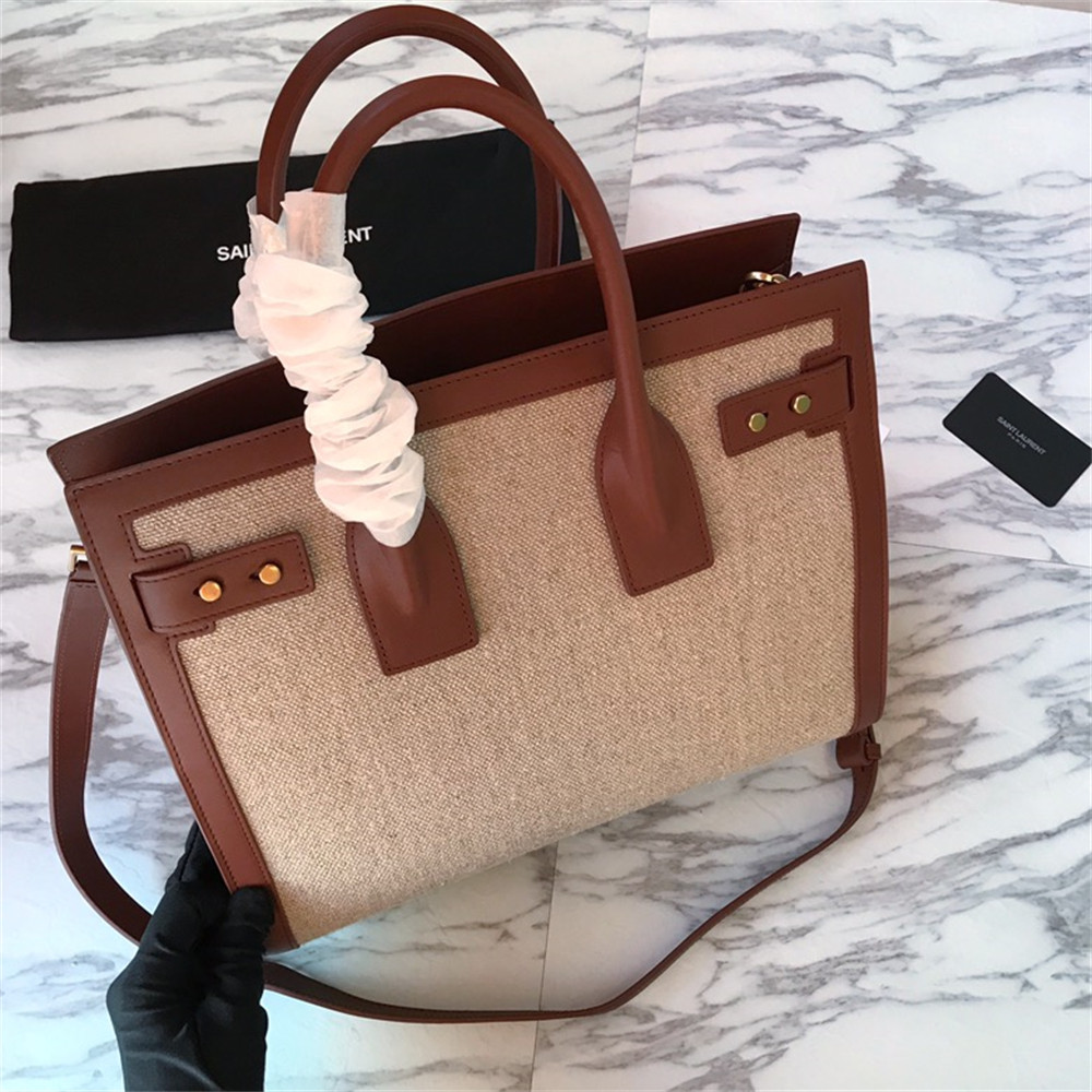 YSL SAC DE JOUR SMALL IN CANVAS AND LEATHER BEIGE SEA SALT AND BRICK