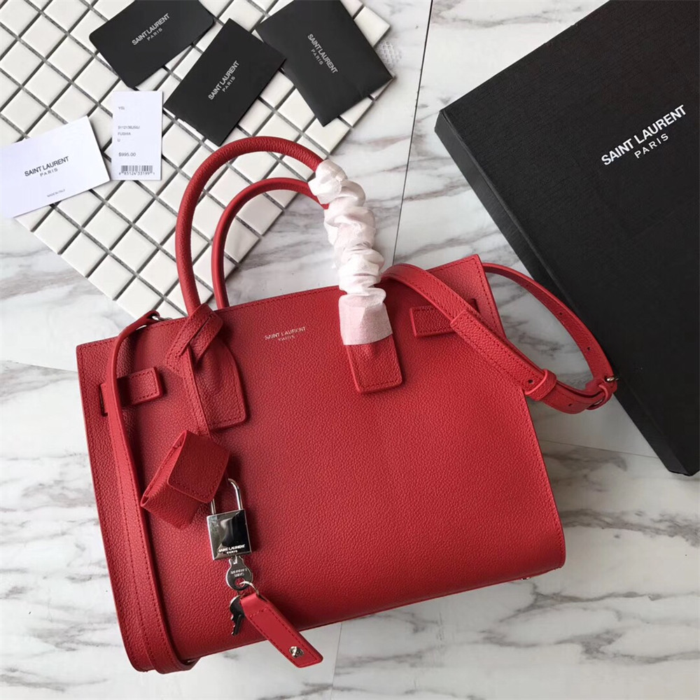 YSL SAC DE JOUR BABY IN GRAINED LEATHER SHINY RED