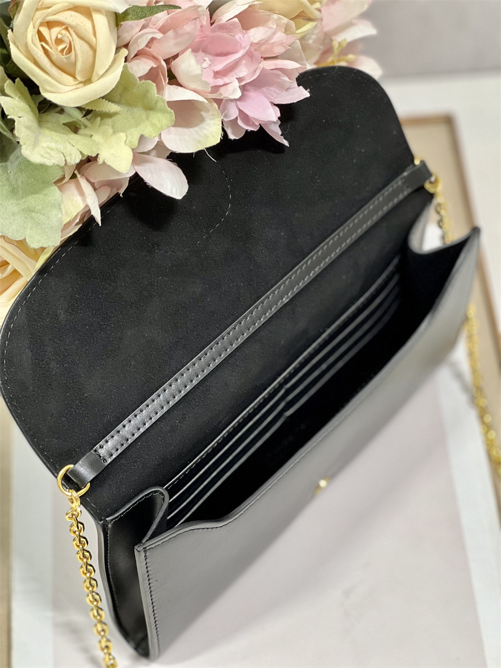 DIOR BOBBY EAST-WEST POUCH WITH CHAIN Latte Smooth Calfskin Black