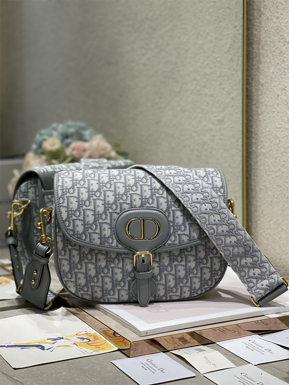 LARGE DIOR BOBBY BAG Grey Dior Oblique Jacquard