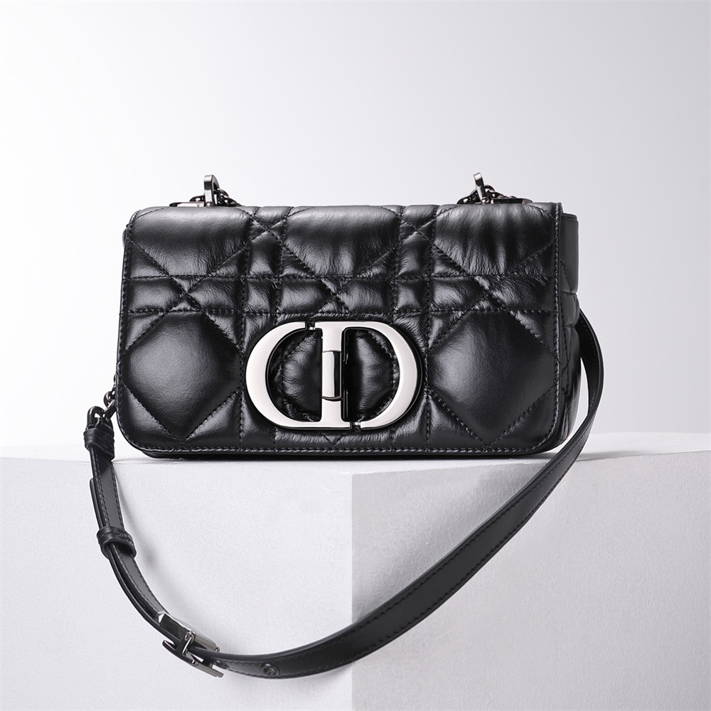 LARGE DIOR CARO BAG Black Supple Cannage Calfskin With Silver Hardware 29 x 18 x 10 cm