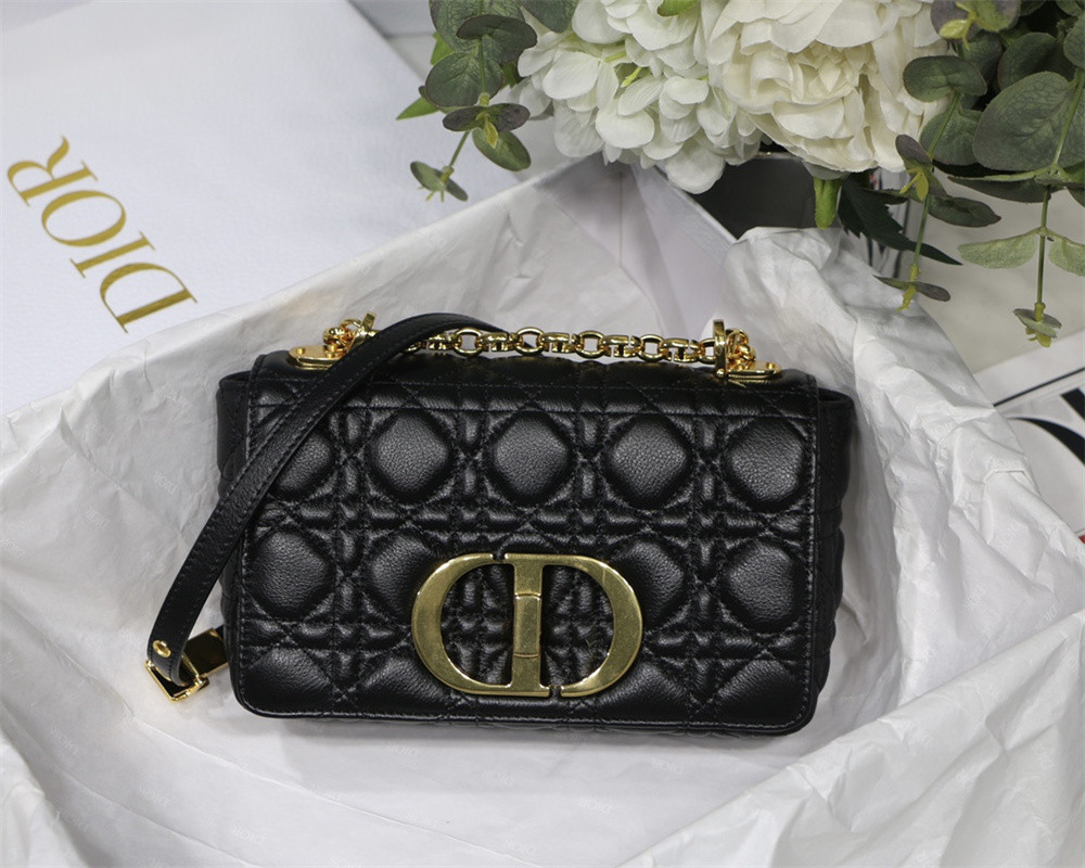 SMALL DIOR CARO BAG Black Supple Cannage Calfskin 20 x 12 x 7 cm