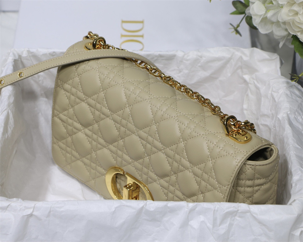 LARGE DIOR CARO BAG Beige Supple Cannage Calfskin 29 x 18 x 10 cm