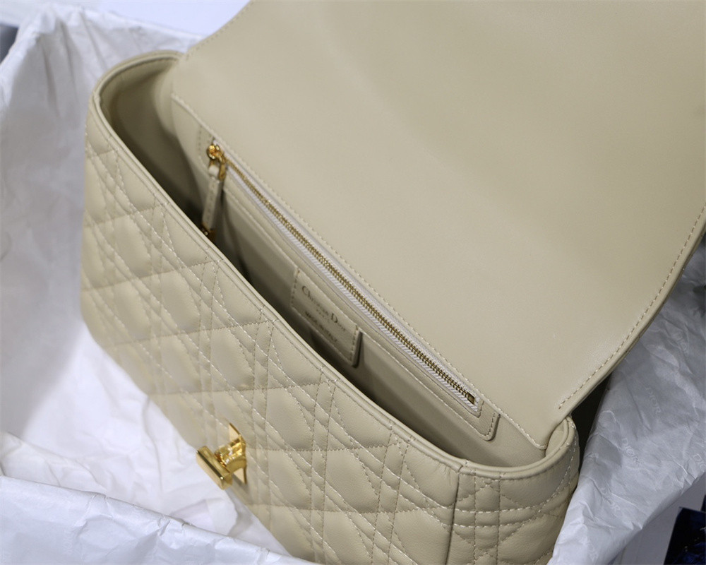 LARGE DIOR CARO BAG Beige Supple Cannage Calfskin 29 x 18 x 10 cm
