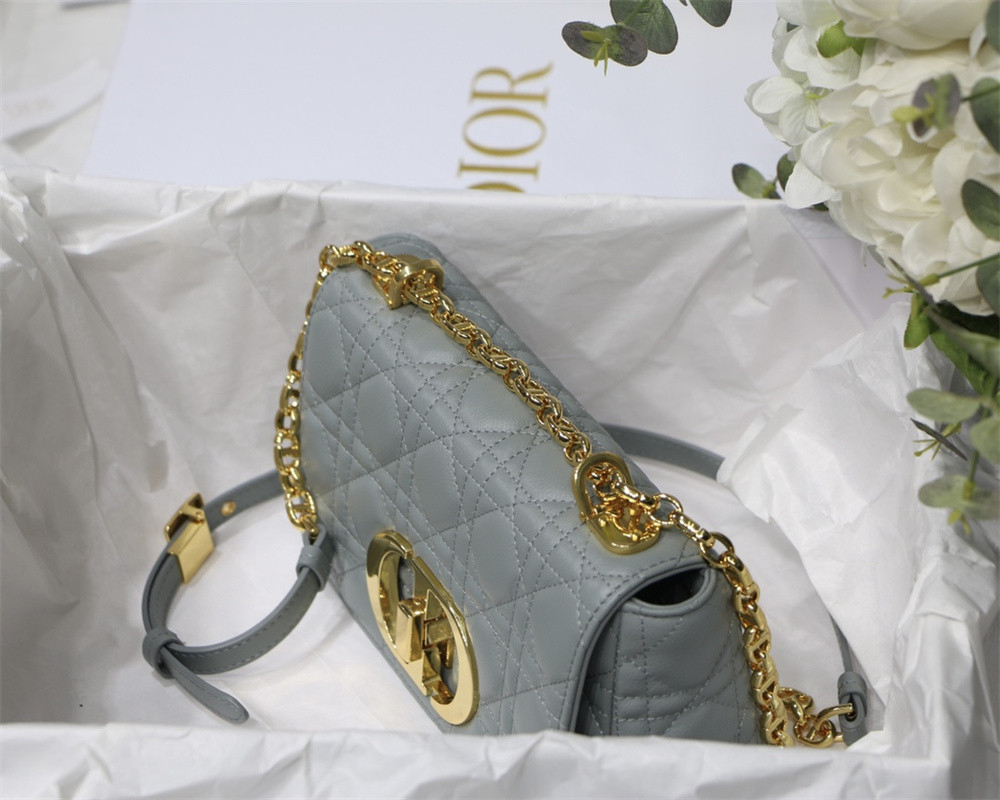 SMALL DIOR CARO BAG Stone Gray Supple Cannage Calfskin 20 x 12 x 7 cm
