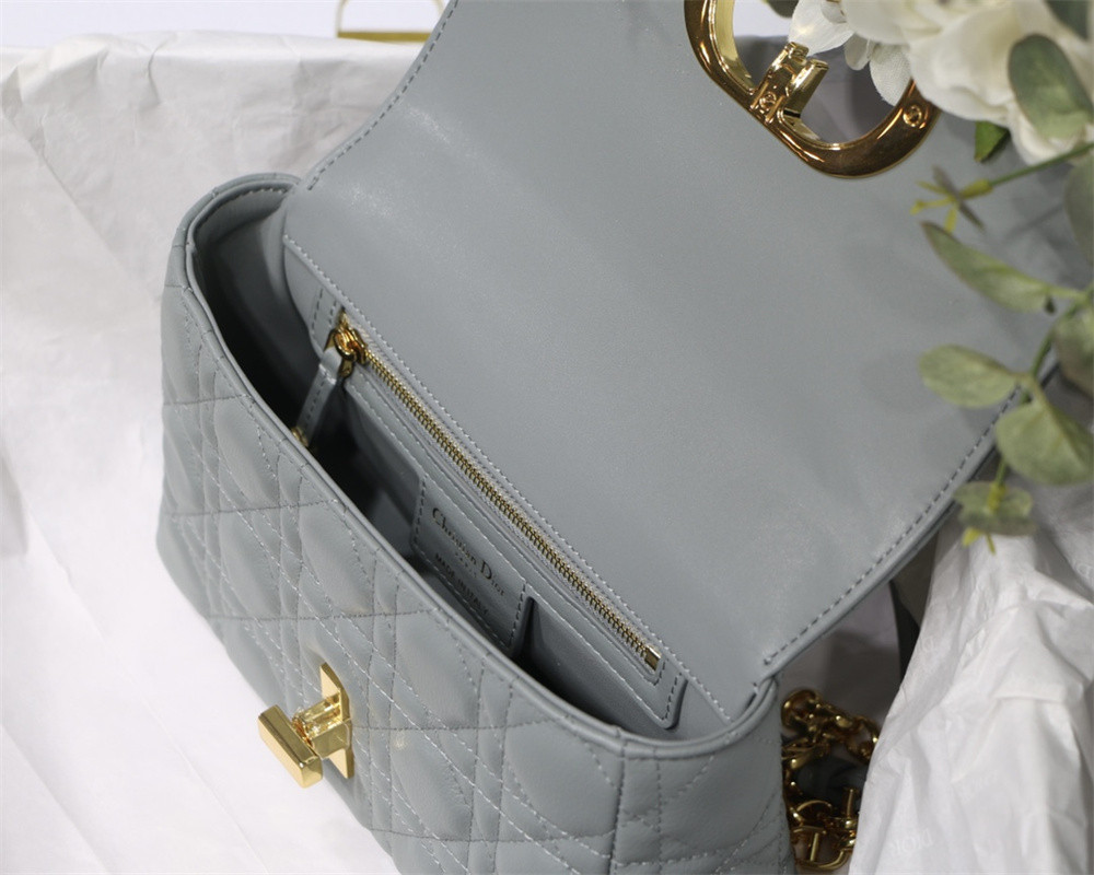 SMALL DIOR CARO BAG Stone Gray Supple Cannage Calfskin 20 x 12 x 7 cm