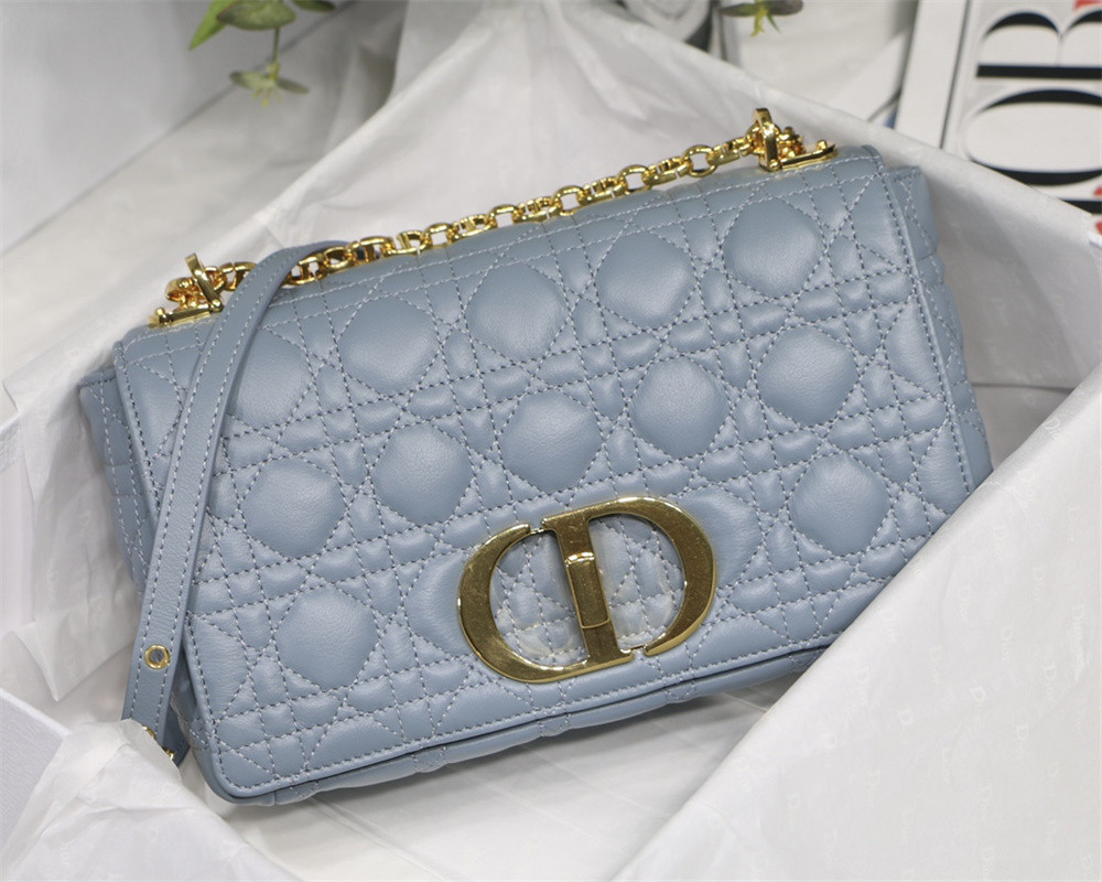 MEDIUM DIOR CARO BAG Cloud Blue Supple Cannage Calfskin 25.5 x 15.5 x 8 cm