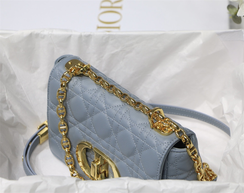 SMALL DIOR CARO BAG Light Blue Supple Cannage Calfskin 20 x 12 x 7 cm