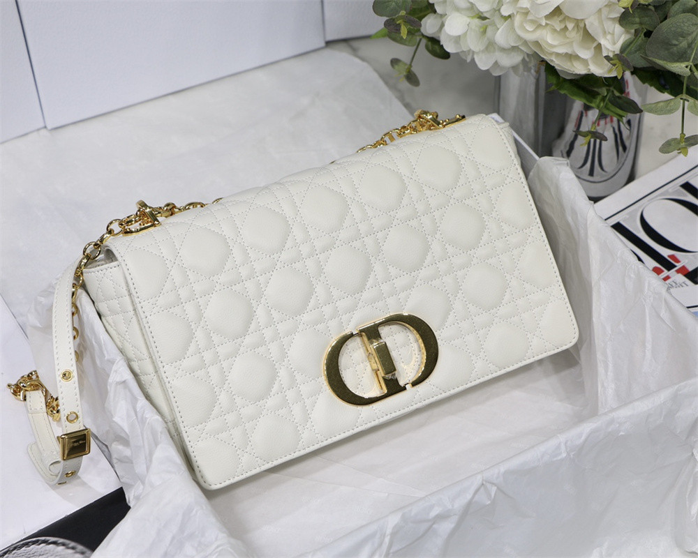 MEDIUM DIOR CARO BAG Ivory Supple Cannage Calfskin 25.5 x 15.5 x 8 cm