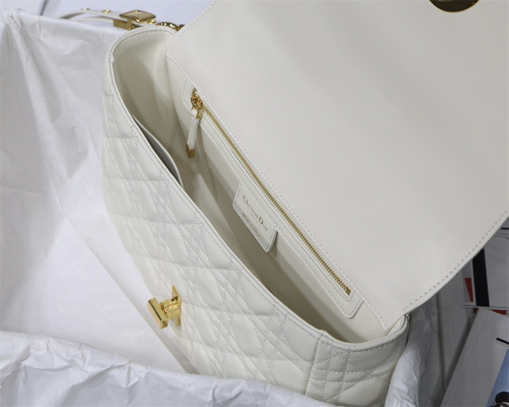 MEDIUM DIOR CARO BAG Ivory Supple Cannage Calfskin 25.5 x 15.5 x 8 cm