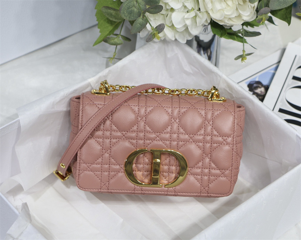 SMALL DIOR CARO BAG PINK Supple Cannage Calfskin With Silver Hardware 20 x 12 x 7 cm