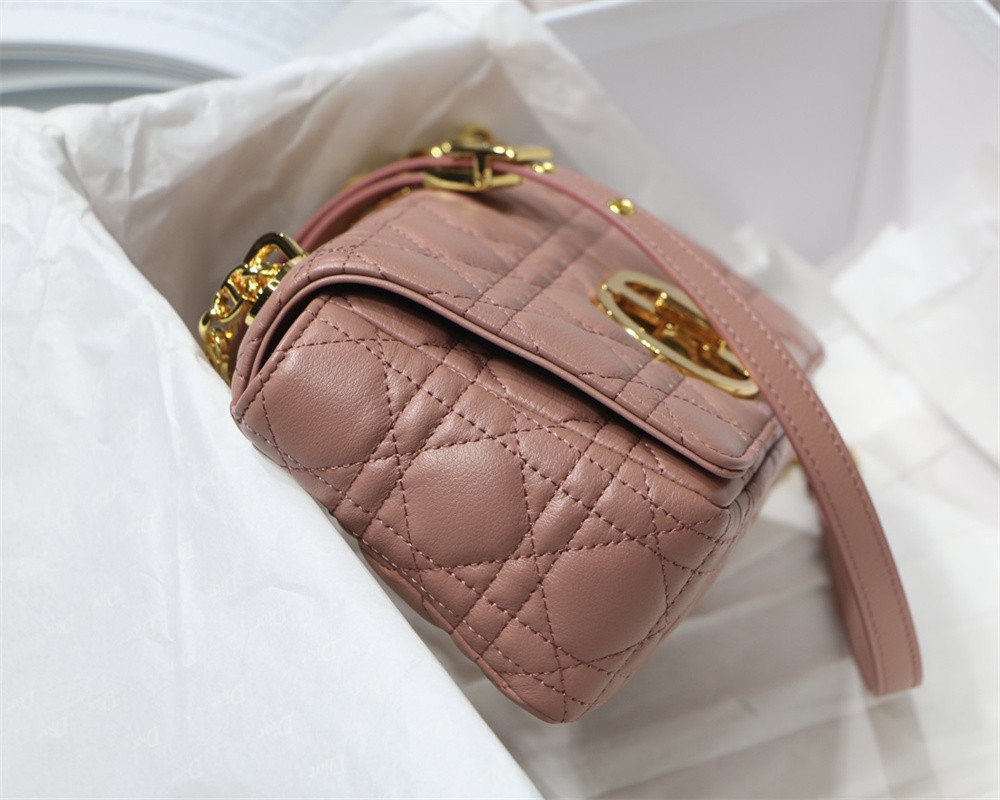SMALL DIOR CARO BAG PINK Supple Cannage Calfskin With Silver Hardware 20 x 12 x 7 cm