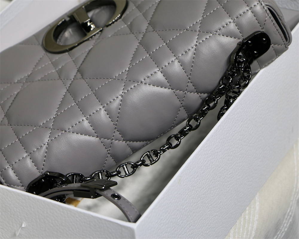 MEDIUM DIOR CARO BAG Grey Supple Cannage Calfskin With Black Hardware 25.5 x 15.5 x 8 cm