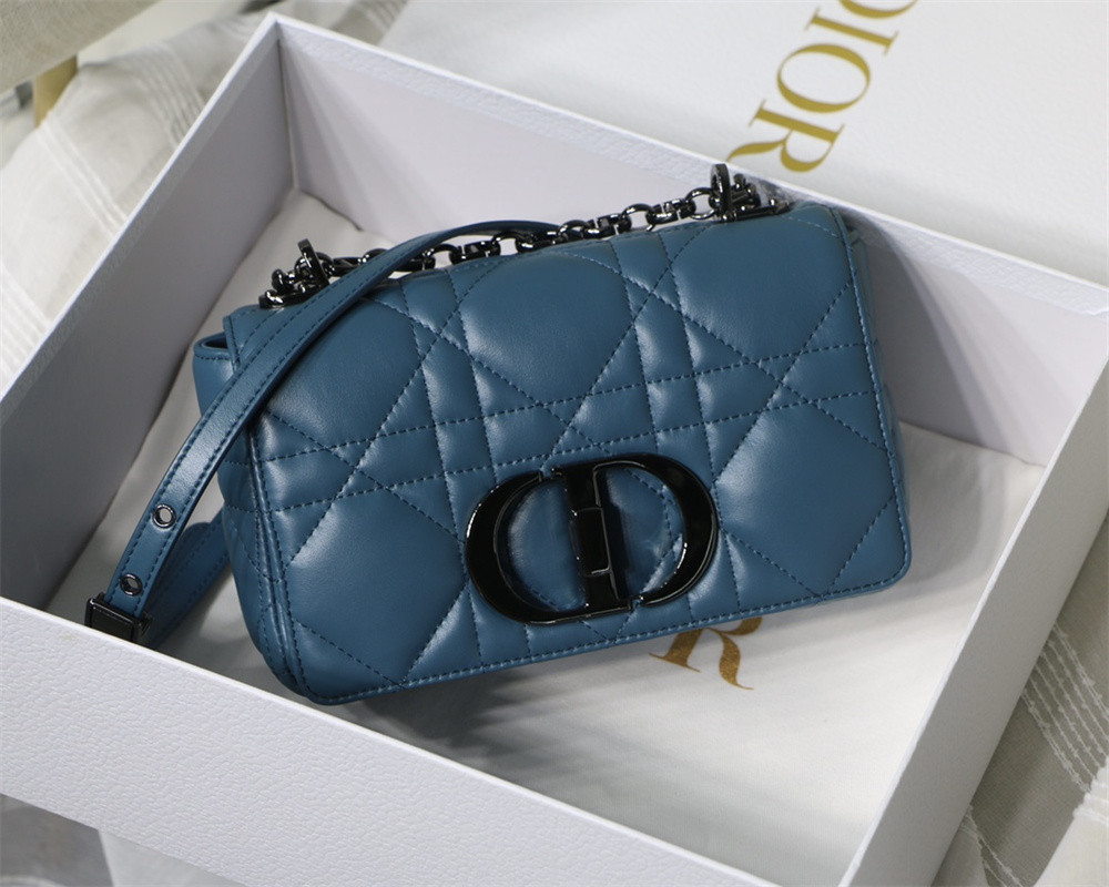 SMALL DIOR CARO BAG Navy Supple Cannage Calfskin With Silver Hardware 20 x 12 x 7 cm