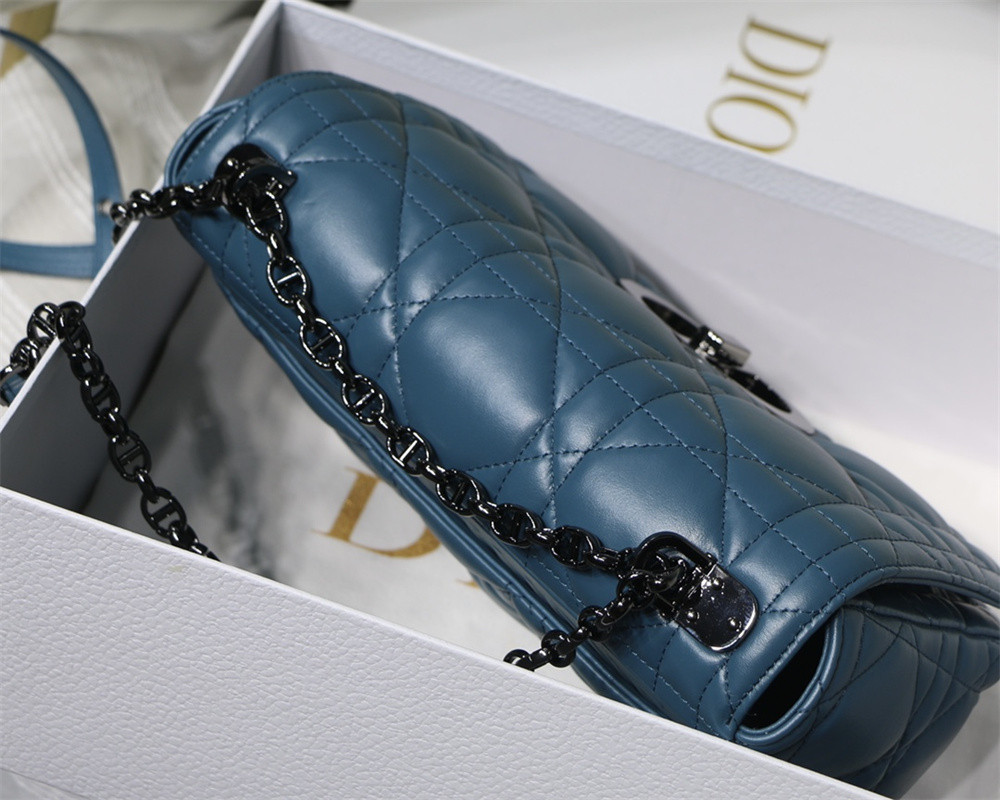 MEDIUM DIOR CARO BAG Navy Supple Cannage Calfskin With Silver Hardware 25.5 x 15.5 x 8 cm