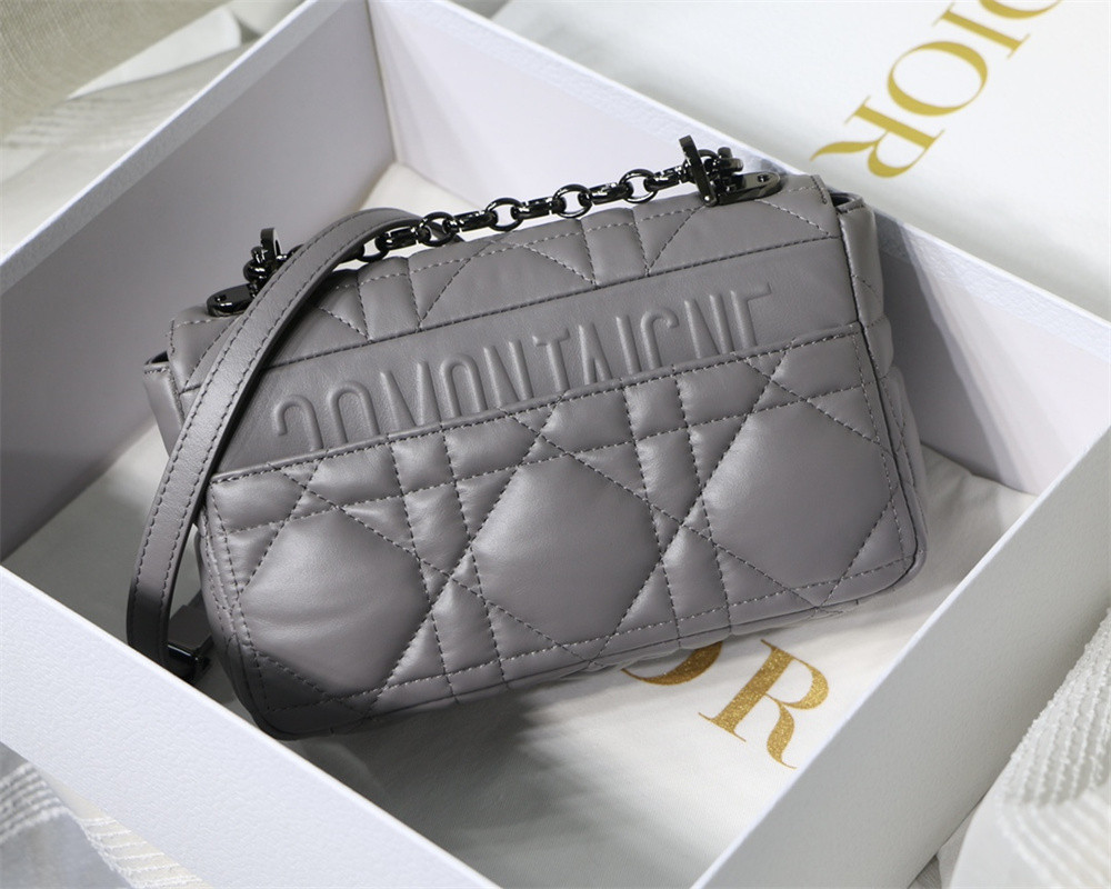 SMALL DIOR CARO BAG Grey Supple Cannage Calfskin With Silver Hardware 20 x 12 x 7 cm