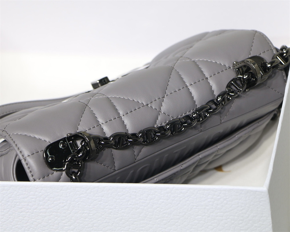 SMALL DIOR CARO BAG Grey Supple Cannage Calfskin With Silver Hardware 20 x 12 x 7 cm