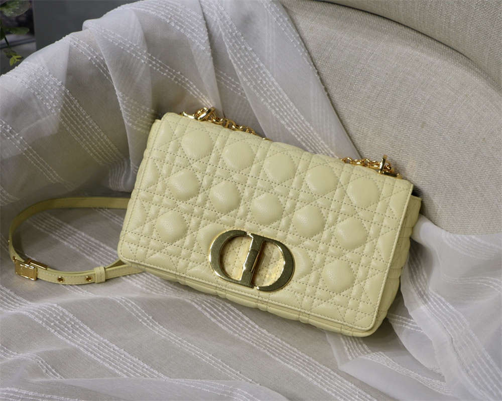 MEDIUM DIOR CARO BAG light yellow Supple Cannage Calfskin 25.5 x 15.5 x 8 cm
