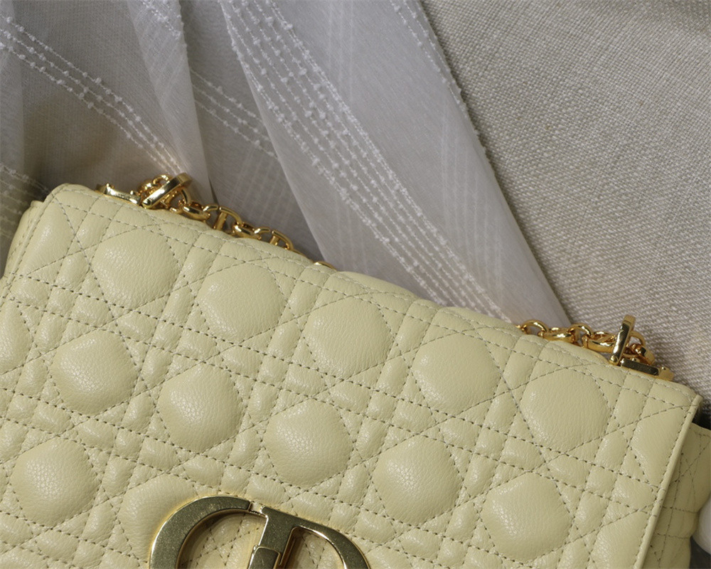 MEDIUM DIOR CARO BAG light yellow Supple Cannage Calfskin 25.5 x 15.5 x 8 cm