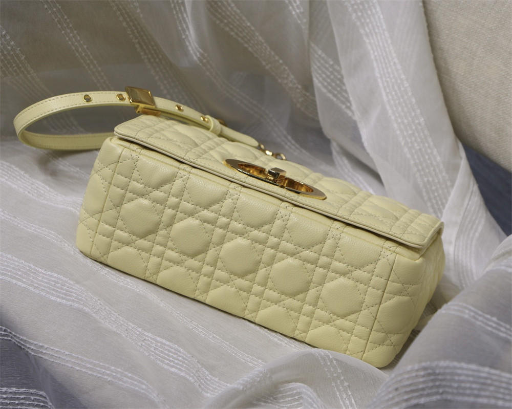 MEDIUM DIOR CARO BAG light yellow Supple Cannage Calfskin 25.5 x 15.5 x 8 cm
