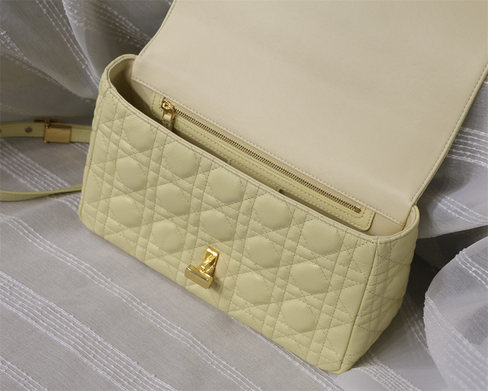 MEDIUM DIOR CARO BAG light yellow Supple Cannage Calfskin 25.5 x 15.5 x 8 cm