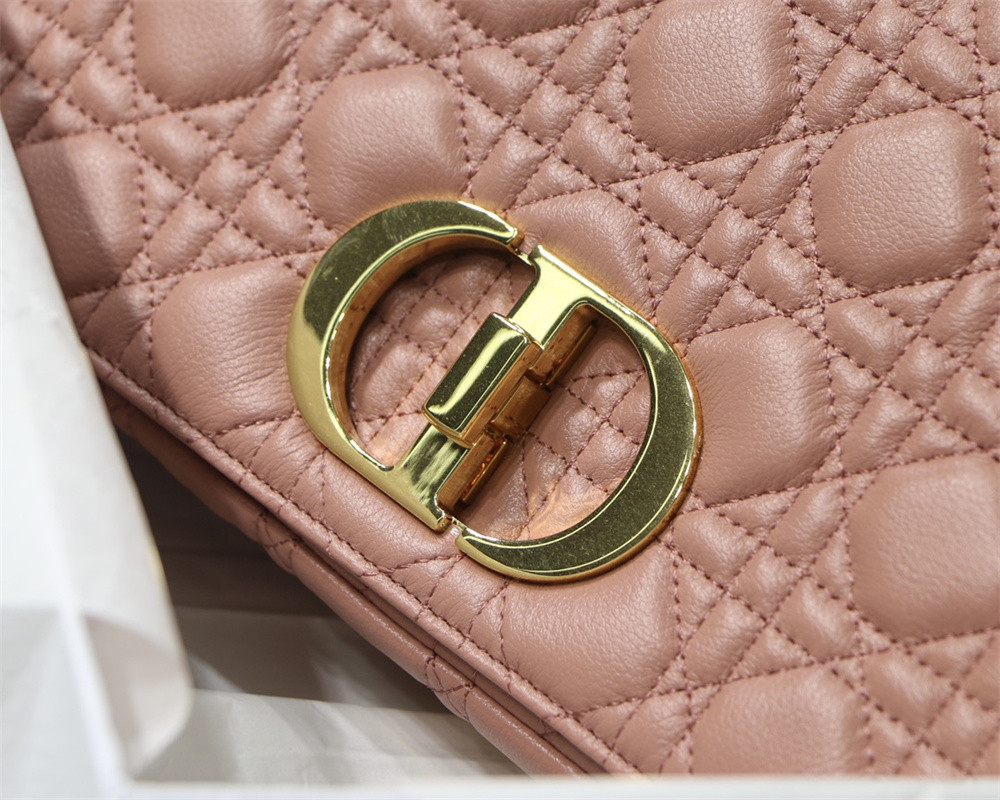 LARGE DIOR CARO BAG Pink Supple Cannage Calfskin 29 x 18 x 10 cm