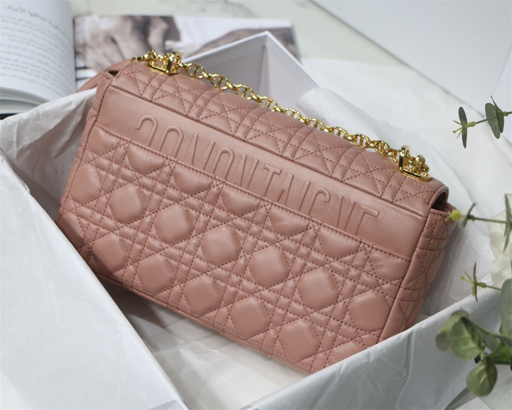 LARGE DIOR CARO BAG Pink Supple Cannage Calfskin 29 x 18 x 10 cm
