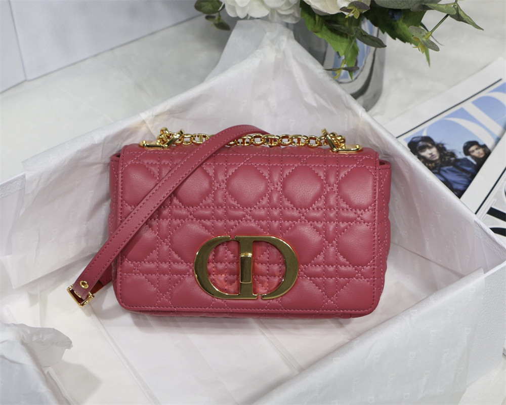 SMALL DIOR CARO BAG Light red Supple Cannage Calfskin 20 x 12 x 7 cm