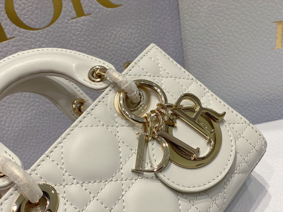 DIOR MINI LADY D-JOY BAG White 16 x 9 x 5 CM