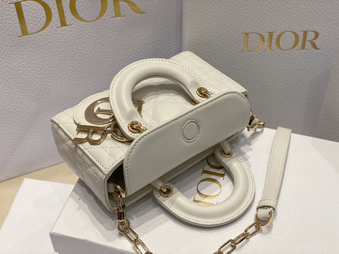 DIOR MINI LADY D-JOY BAG White 16 x 9 x 5 CM