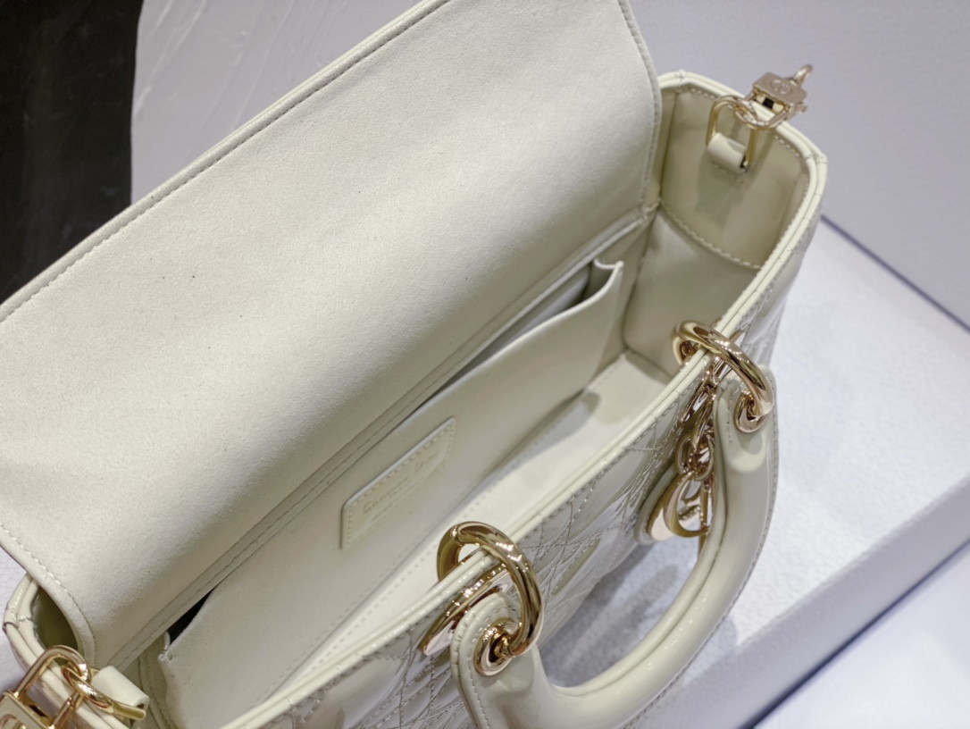 DIOR SMALL LADY D-JOY BAG White Patent