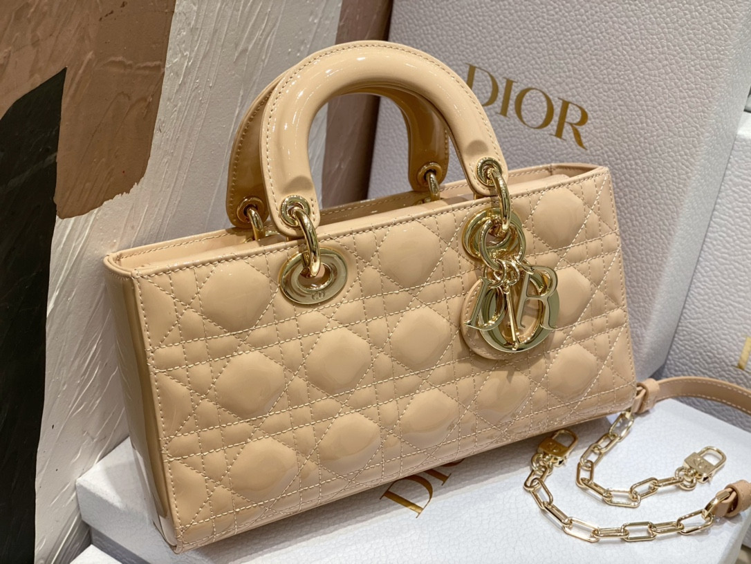 DIOR SMALL LADY D-JOY BAG Biscuit Patent