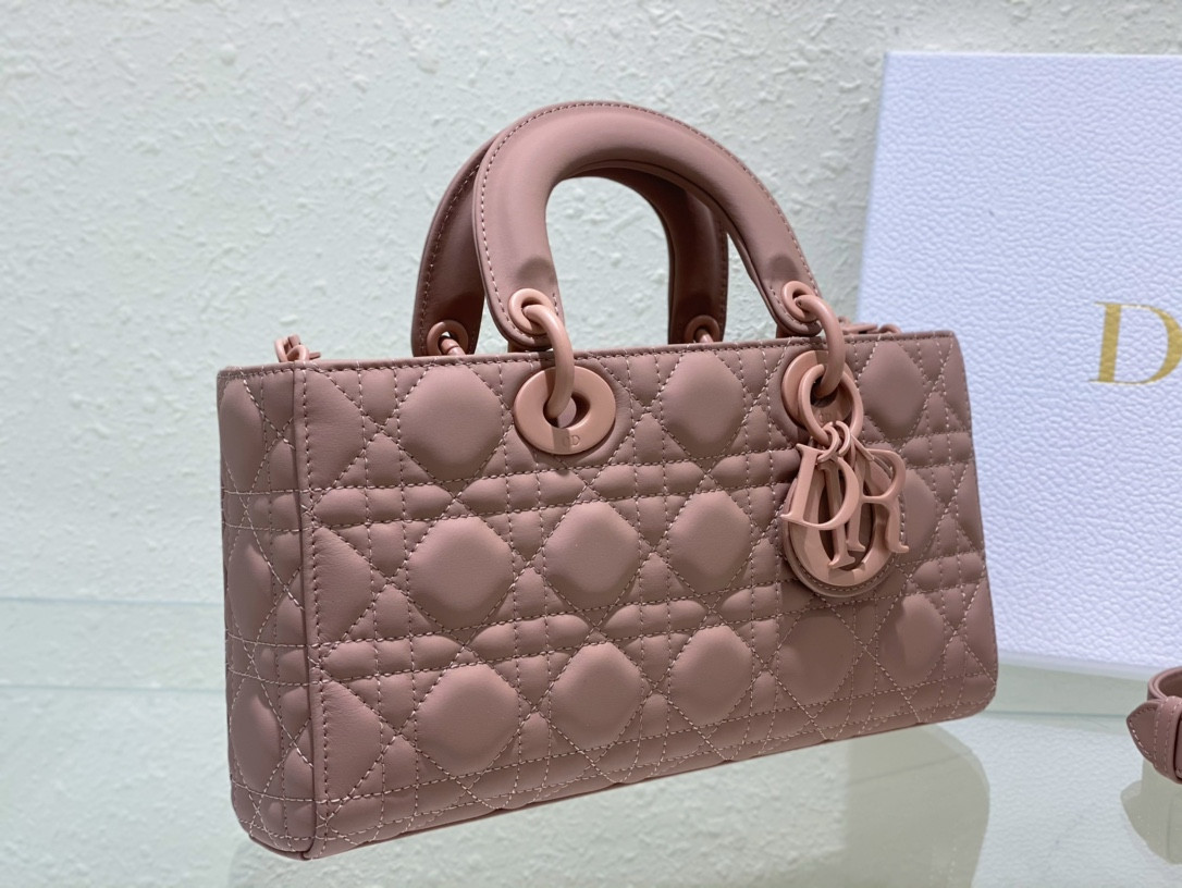 DIOR SMALL LADY D-JOY BAG Ultramatte Pink Cannage Calfskin