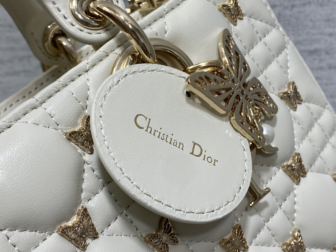 DIOR MEDIUM LADY D-JOY BAG White with Butterfly Studs
