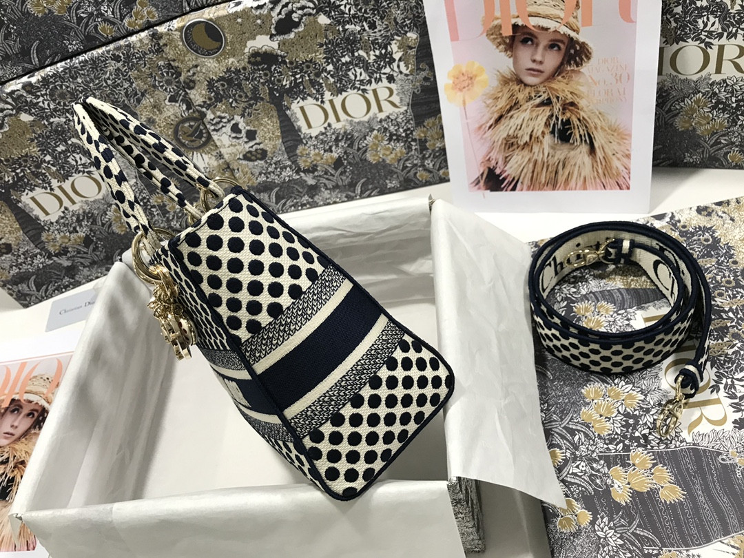 MEDIUM DIOR LADY D-LITE BAG polka dots  24 x 20 x 11 cm