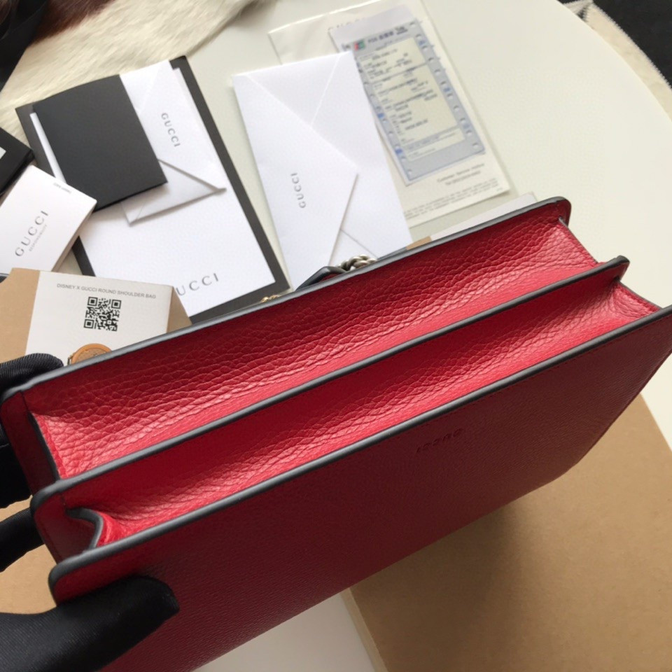 GUCCI DIONYSUS LEATHER SMALL RECTANGULAR BAG RED 28x17x9cm