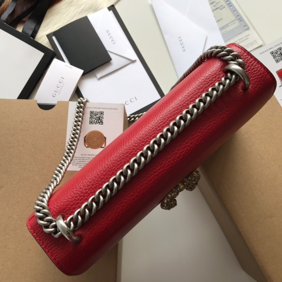 GUCCI DIONYSUS LEATHER SMALL RECTANGULAR BAG RED 28x17x9cm