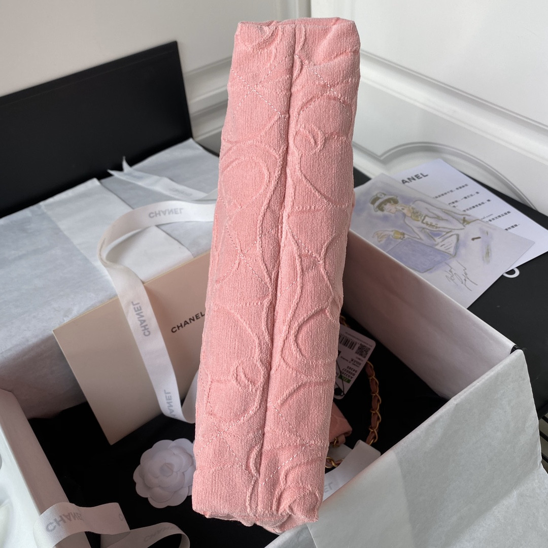 CHANEL 22 SMALL HANDBAG velvet PINK 13.7×14.4×2.7 in