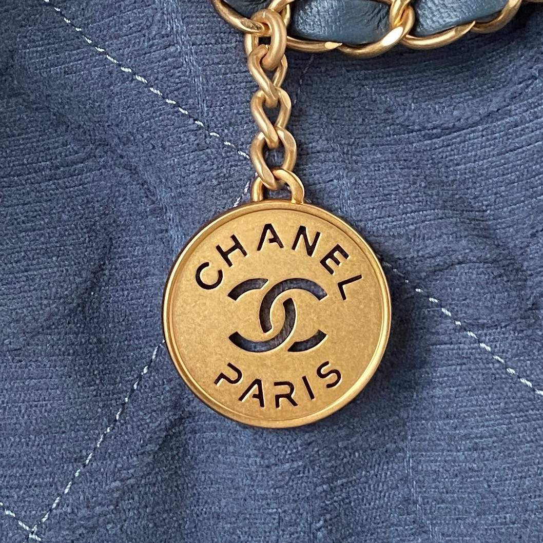 CHANEL 22 HANDBAG velvet blue 15.2×16.4×3.1 in