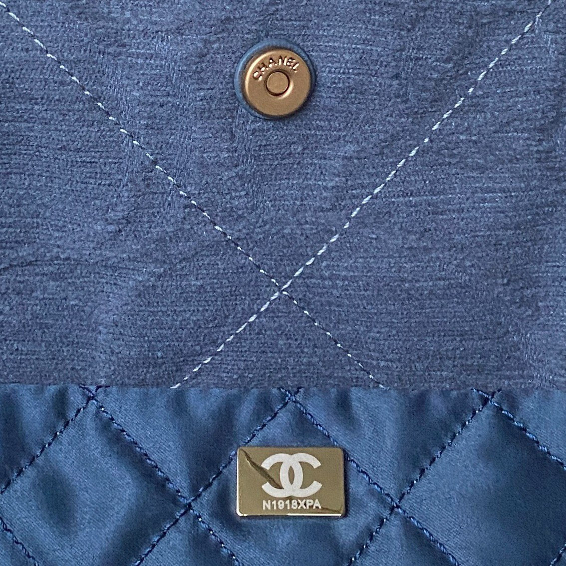 CHANEL 22 HANDBAG velvet blue 15.2×16.4×3.1 in