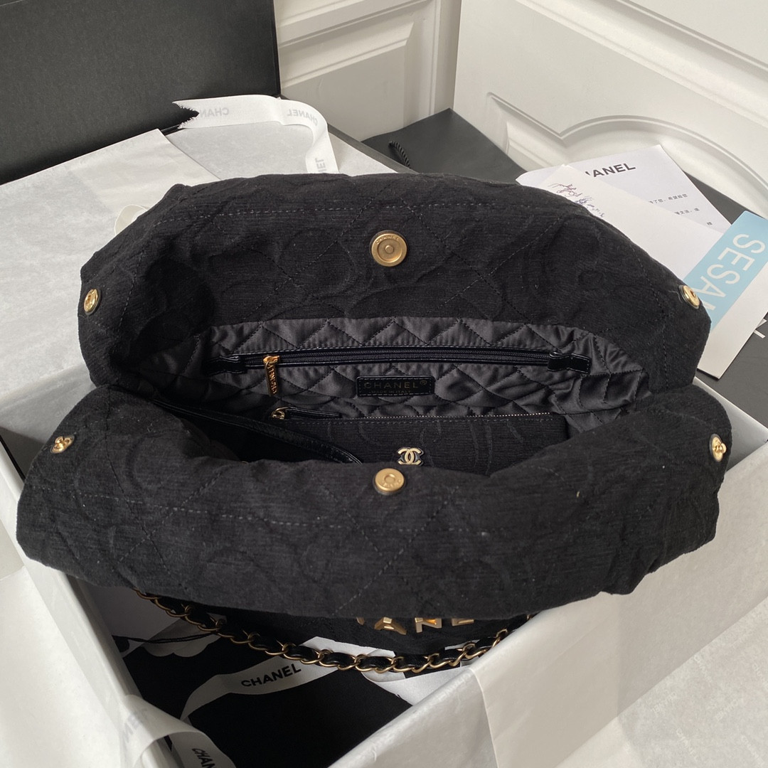 CHANEL 22 SMALL HANDBAG velvet BLACK 13.7×14.4×2.7 in