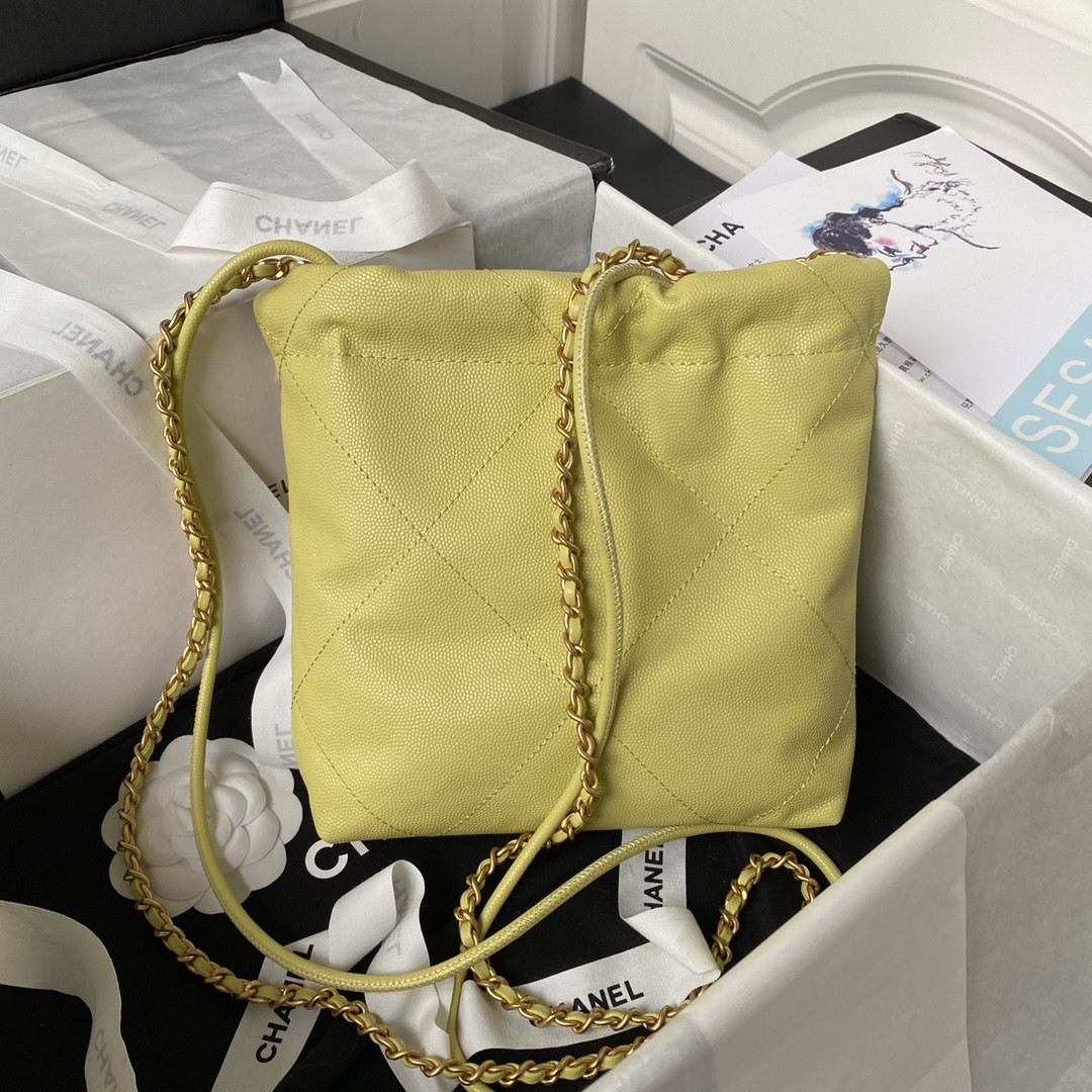CHANEL 22 MINI HANDBAG GRAINED LEATHER YELLOW 7.8 × 7.4 × 2.3 in