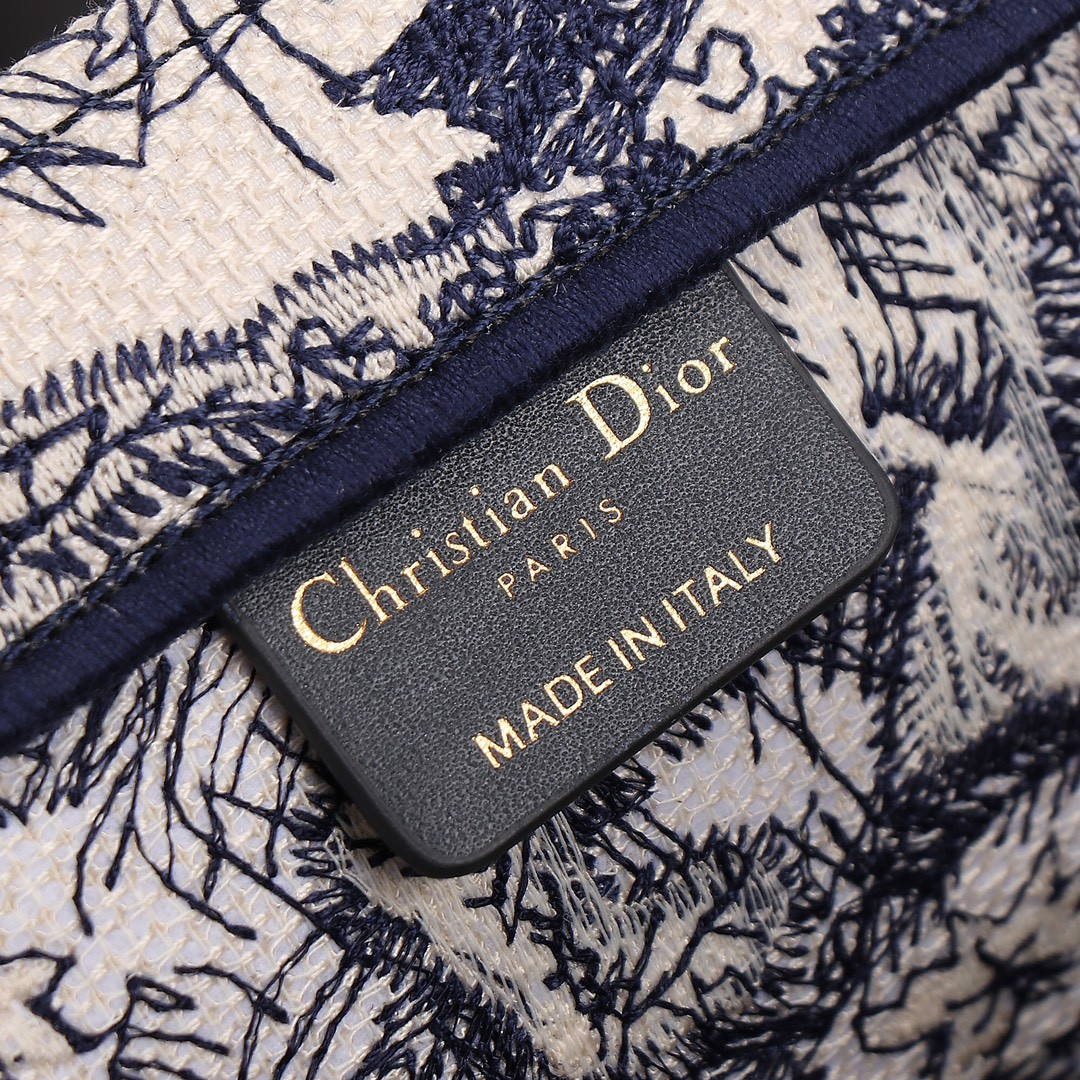 Medium Dior Book Tote  Ecru and Blue Toile de Jouy Embroidery 14 x 11 x 6.5 inches