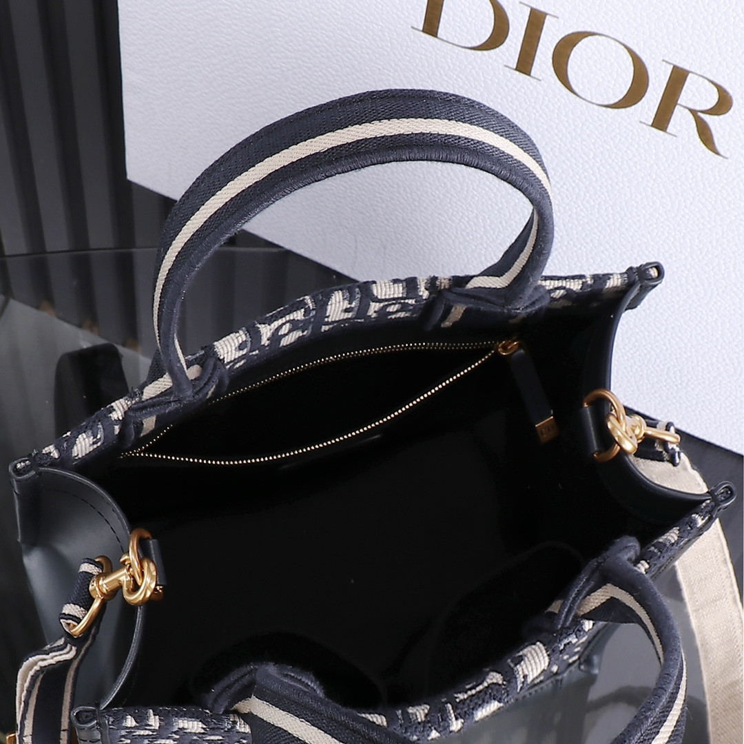 Small Dior Book Tote Blue Dior Oblique Embroidery and Calfskin 10.5 x 8.5 x 5.5 inches