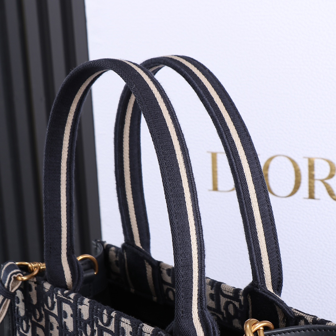 Small Dior Book Tote Blue Dior Oblique Embroidery and Calfskin 10.5 x 8.5 x 5.5 inches