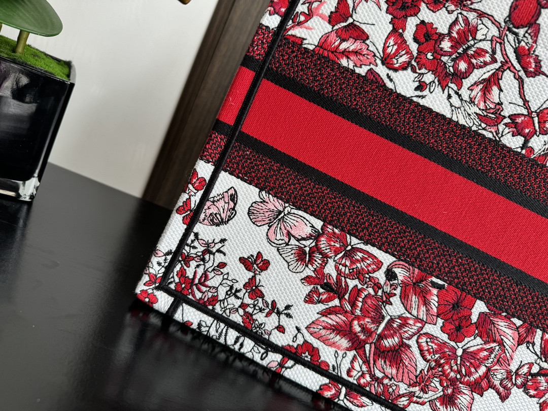 Medium Dior Book Tote  White and Red Le Cœur des Papillons Embroidery 14 x 11 x 6.5 inches