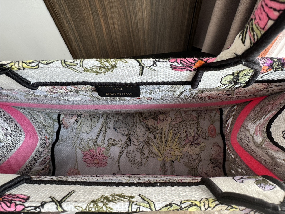 Medium Dior Book Tote  White Multicolor Mexico Millefiori Embroidery 14 x 11 x 6.5 inches