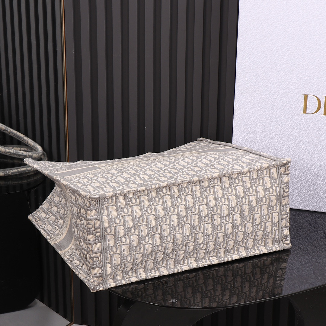 Large Dior Book Tote Ecru and Gray Dior Oblique Embroidery 16.5 x 14 x 7.5 inches
