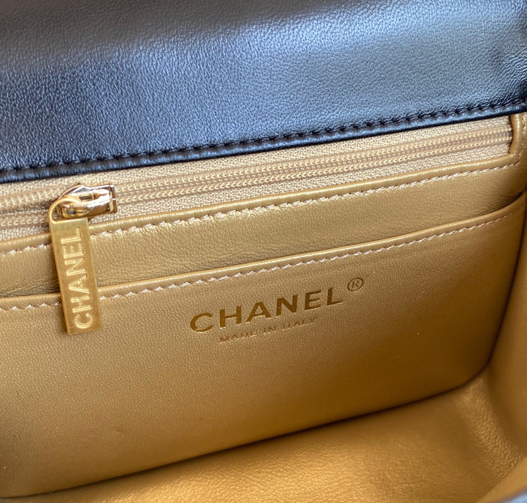 CHANEL MINI FLAP BAG SHINY CALFSKIN & Gold-Tone METAL BLACK 5.3 × 6.6 × 3.1 in