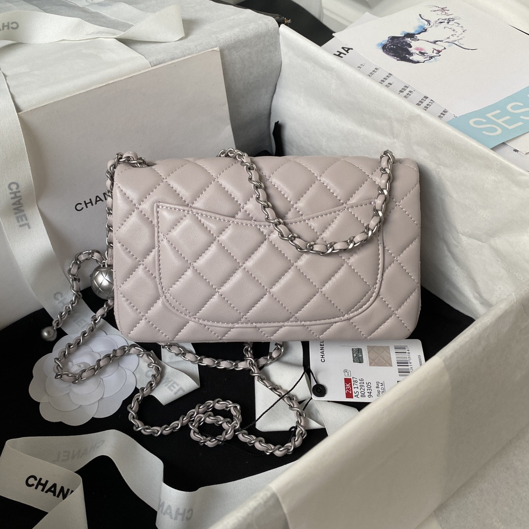 CHANEL MINI FLAP BAG SHINY CALFSKIN & SILVER-TONE METAL LIGHT PINK 4.7 × 7.8 × 2.3 in